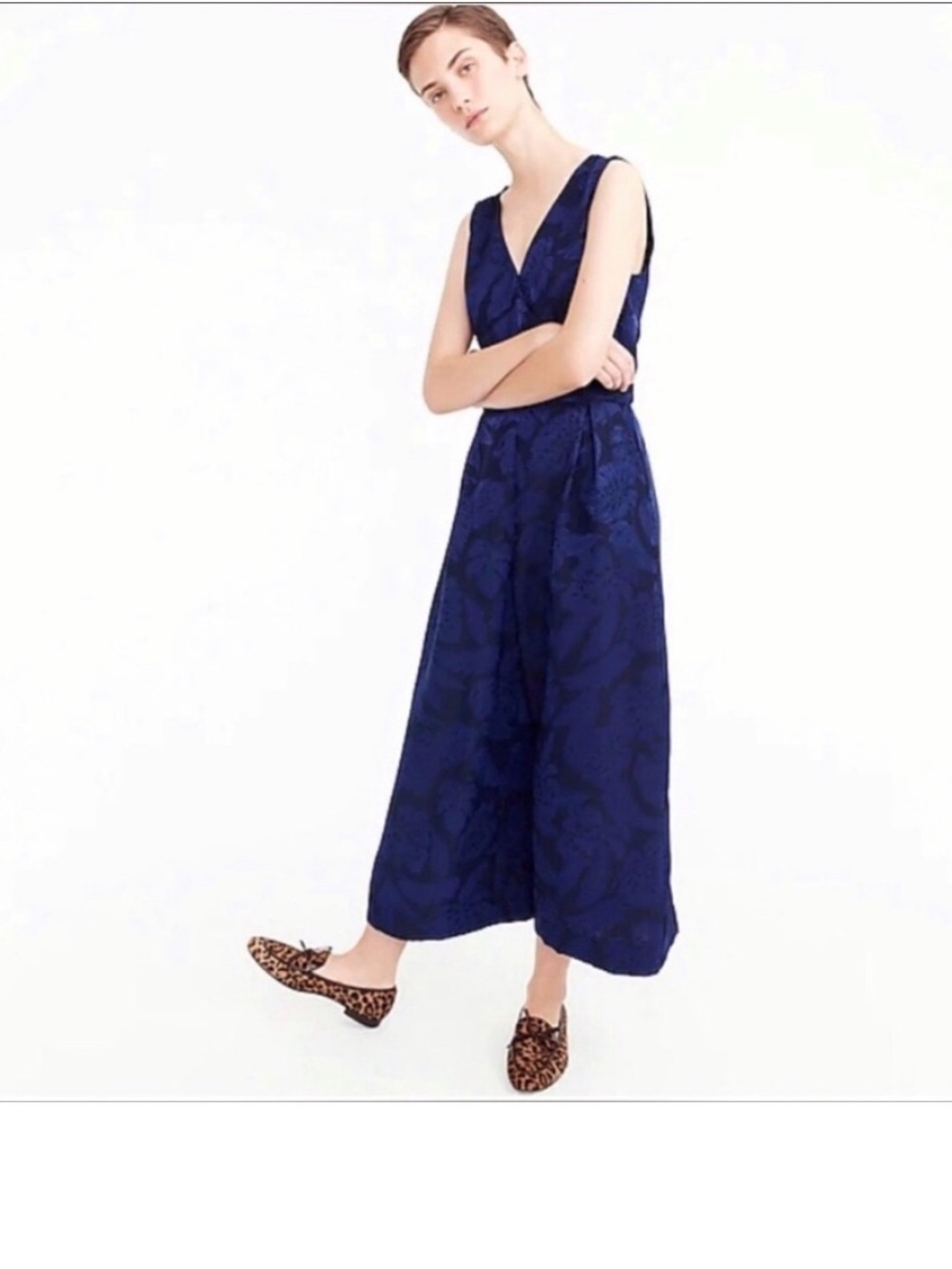 J. Crew Blue Floral Jacquard Wrap Romper/Jumpsuit